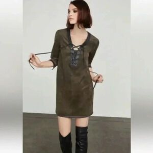 BCBGMAXAZRIA Dark Fatigue Yousra Faux-Leather Dress Size S Small